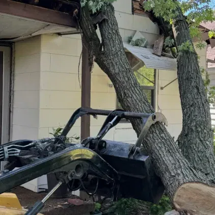Challengers Tree Service crew safely removing a large tree in a Columbus neighborhood.